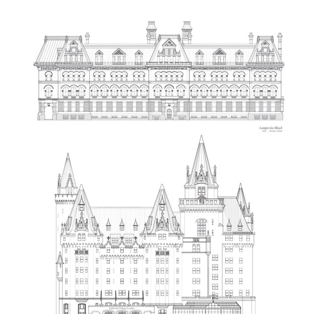 Architectural Drawings of Langevin Block & Chateau Laurier
