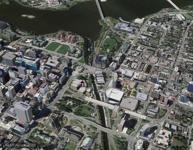 Vue aérienne du canal Rideau vers 2014 à Ottawa