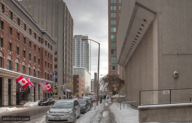 Metcalfe Street in Ottawa in 2014 with the Indigo Hotel and the public library